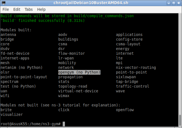Installing ns3-gym AI Model under Chroot Jail Environment.