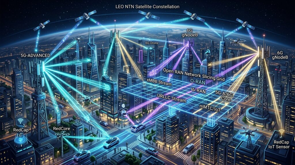 5G-Advanced and 6G Cellular Networks with ns-3 5G-LENA, NTN, Sub-THz, and O-RAN Integration