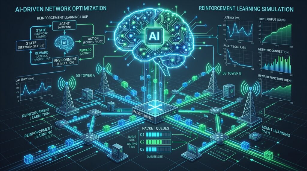 AI and Deep Reinforcement Learning Driven Network Simulation with ns-3, ns3-ai, and Gymnasium