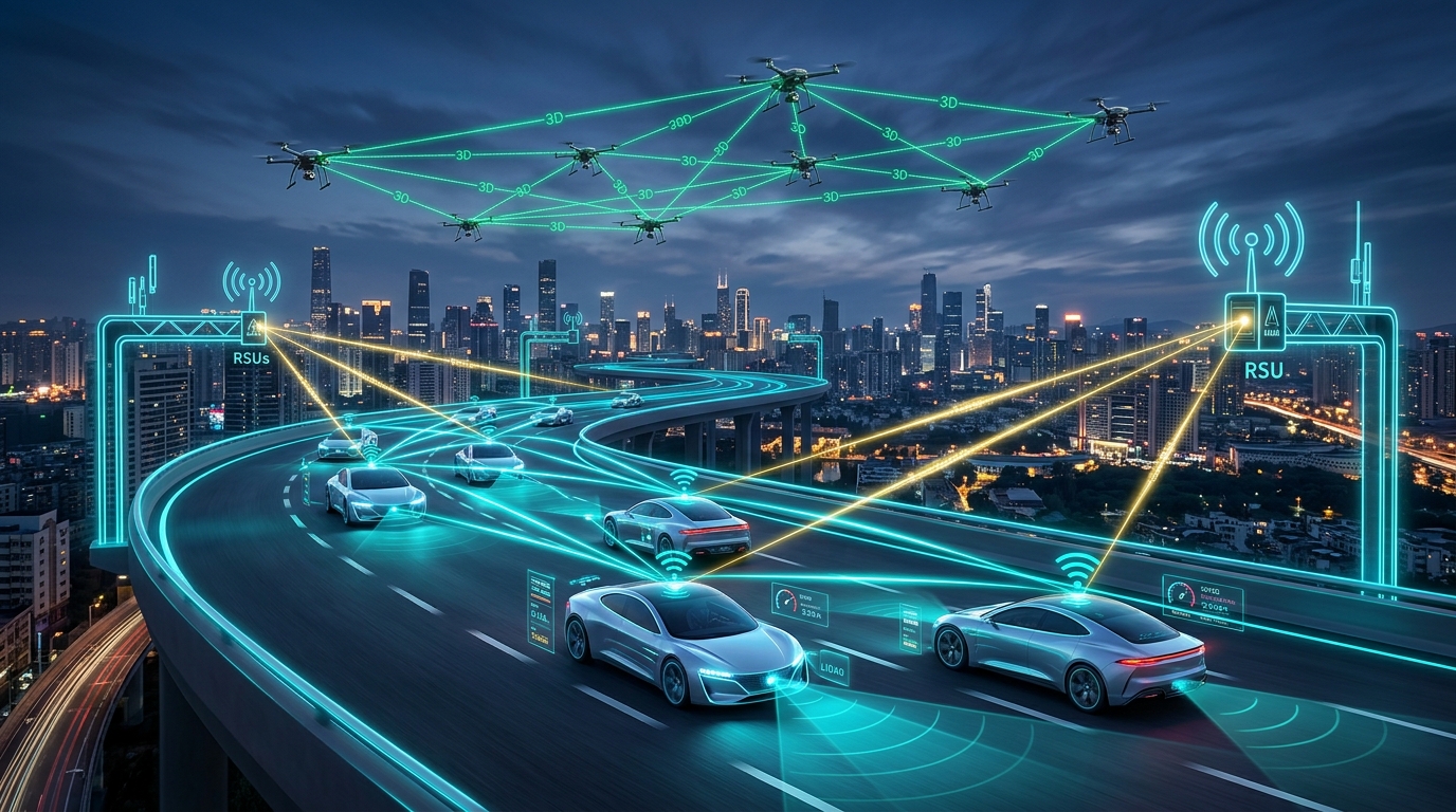 Vehicular and Autonomous Networks V2X and UAVs Simulation in ns-3 with C-V2X, FANETs, and MEC Offloading